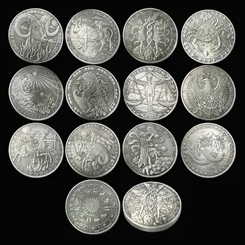 12 Piese Douăsprezece Constelații Argint Antic Relief Cancer Monedă Comemorativă Dragoste Sirena Soare Sagetator Monede