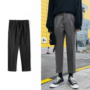 2019 Iarnă pentru Bărbați de Lână Material de Bumbac Casual Pantaloni Largi în stil Occidental Pantaloni Costum Negru Negru Gri de Lână Pantaloni Marimea M-2XL