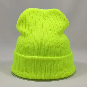 Luminoase de Culoare Simplu Mens Beanie de Iarnă Tricot Pălării pentru Femei Elastic Acril Moale Pălării Galben Neon Roz