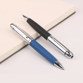 De lux Pix Metal+Piele Albastru/Negru din Piele PU Toc Roller Pix 0.7 mm Pentru Afaceri Scris de Birou Rechizite Școlare