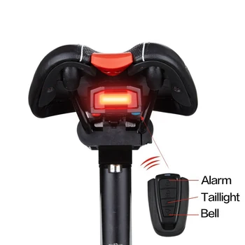 Biciclete Coada Lumina Inteligent Anti-Furt de Alarmă cu LED-uri lanterna pentru biciclete Clopot Electric cu Telecomanda Wireless si USB Cablu