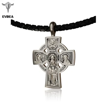EVBEA Retro Negru Pandantiv cruce & Colier pentru Bărbați Religioasă Catolică Cruce de Bijuterii Cadouri (2 locuitorii insulei)