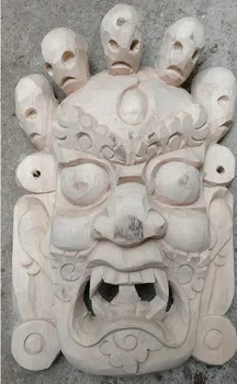 China BudFree Transport dhism Vechi de Lemn Manopera Tăia Capul lui Buddha Mahakala Încrustat Coral turcoaz pietre colorate Masca Statuie