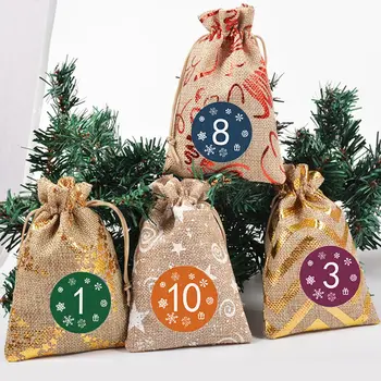 24buc Cadou de Crăciun Sac Calendar Numărătoarea inversă Sac de Iută Candy Bag DIY de Crăciun Advent Calendar Sac Calendar