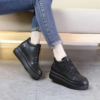 Femei Albe Ascunse 7CM Pantofi cu Toc Platforma Adidasi 2019 Primăvară Pantofi Casual Brioșă Indesata Unic Pene de Adidași pentru