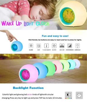 Noua creatie a DUS rotunde colorate schimba ceas deșteptător calendar perpetuu rotund lumina de noapte ceas camera copiilor sincronizare ceas deșteptător