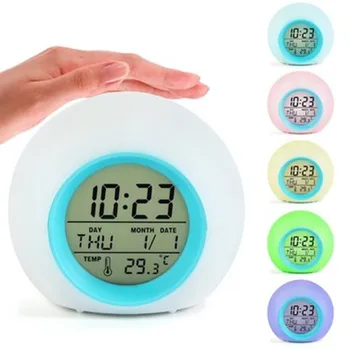 Noua creatie a DUS rotunde colorate schimba ceas deșteptător calendar perpetuu rotund lumina de noapte ceas camera copiilor sincronizare ceas deșteptător