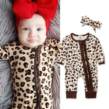 Moda Copil Nou-născut Salopetă Drăguț Fată Băiat Zburli Fermoar Leopard Romper Salopeta+Pălării, Haine Set din Bumbac pentru Copii Tinutele 3-24M