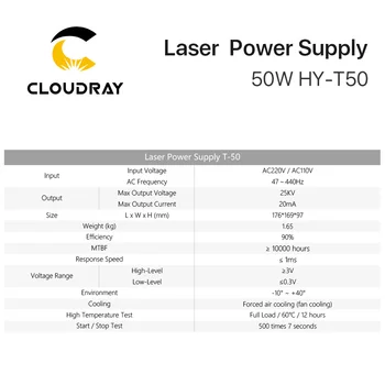 Cloudray 50W cu Laser CO2 de Alimentare pentru emisiile de CO2 pentru Gravare cu Laser Masina de debitat HY-T50 T / W Seria