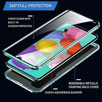 Magnetic Caz Pentru Samsung Galaxy A51 A71 A81 A91 A11 A21 A41 A70 A50 S20 Ultra S10 Plus Dublu Partea De Sticla Capac Metalic