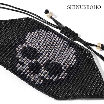 SHINUSBOHO Bratari Barbati Moda Craniu MIYUKI Bijuterii Negru cu Margele Bratari pentru femei Delica război de Țesut de Mână pulseras