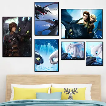 Panza Pictura Cum sa iti dresezi Dragonul Poster HD Print de arta de perete poza decor camera pentru copii fara rama