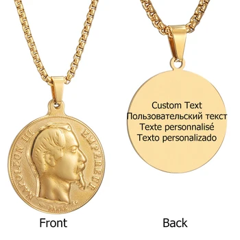 Napoleon ⅲ Pandantiv Colier Personalizat Text Foto din Oțel Inoxidabil Colier Personaliza Lanț de Aur Cravată pentru Femei, Bărbați Bijuterii Farmec