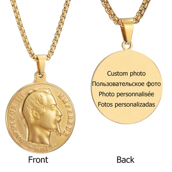 Napoleon ⅲ Pandantiv Colier Personalizat Text Foto din Oțel Inoxidabil Colier Personaliza Lanț de Aur Cravată pentru Femei, Bărbați Bijuterii Farmec