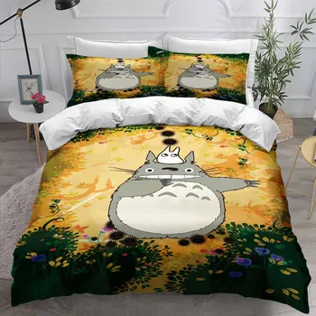 Desene animate Totoro Mângâietor Seturi de lenjerie de Pat 3D king Size Set de lenjerie de Pat Single de Lux Lenjerii de pat Pentru Vara lenjeria de Pat Duvet Cover Pat