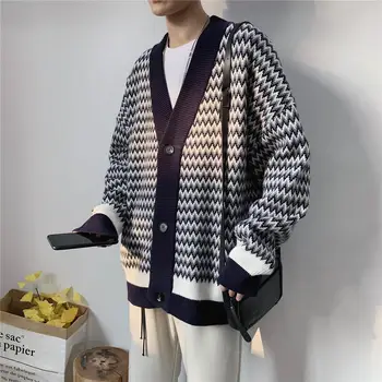 Pulover barbati toamna 2020 coreean Tendință cardigan tricotaje port stil liber uri casual versatil stripe coat