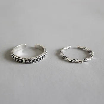 1 buc Femei Autentice S925 Argint Bijuterii FINE Răsucite / Margele geometrice inel deschis J512