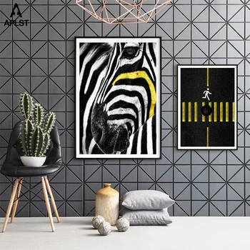 Alb și negru Panza de Artă Zebra Om Rece Printuri si Postere Trotuar pictură Murală Imagine de Imprimare pentru Barul de Acasa Decal Decor