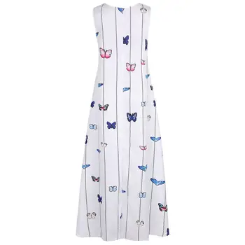 Butterfly Print Maxi Dress Femei Sexy rochie fără Mâneci Lungi Casual Rochie 2019 Vara buzunar Alb Elegant Plaja Rochii Plus Dimensiune 5XL