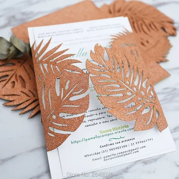 Personalizate de Cupru de aur tropicale cu Laser Tăiat Invitatie de Nunta,palmier stil invitații personalizate imprimate pliat carduri