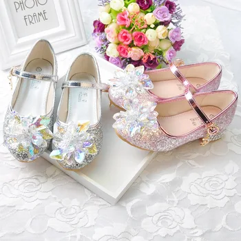 2020 Fetițe De Cristal Pantofi Cu Toc Înalt Pentru Copii Princess Giltter Pantofi Copii Etapă Petrecere De Dans Pantofi Roz Pantofi De Argint