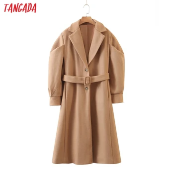 Tangada 2020 iarna femei kaki haină de lână cald gros cu slash elegant puff maneca lunga strat de sex feminin palton SP19