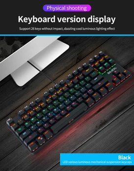 Fir cald Tastatura Pentru Tablete PC, Laptop Gamer K100 Două Culori 87-Cheie Verde Axa Tastatură Mecanică Universală Tastatură de Gaming