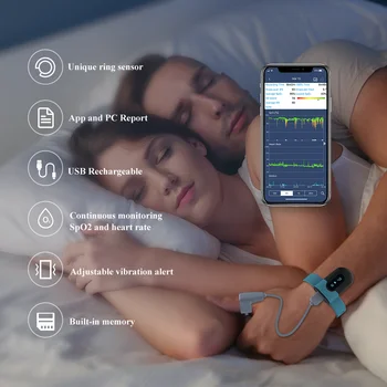 Bluetooth 4.0 Încheietura mâinii Pulsoximetru noapte de Somn Obstructiva de Oxigen, Monitor de Ritm Cardiac anti sforait raport de Somn în Vârstă obezi