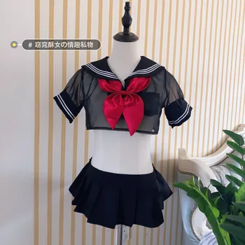 Femei Drăguț Vedea-prin Școală Fată Anime Costum de Marinar Lolita Cosplay Set de Lenjerie Sexy Costume de Halloween Școală Fată Costum