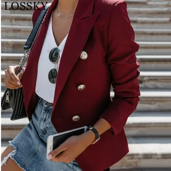 CALITATE de TOP Subțire de Moda 2019 Designer Blazer Jacheta Femei Dublu Breasted Metal Leu Butoane Elegant Cariera Red Blazer Jacheta