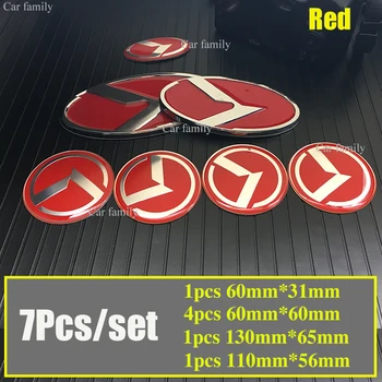 Red Car Kit Accesorii Emblema 7X Fata/spate Emblema Acoperă Epoxidice Capac de Roata Decal Volan Autocolant 130MM 110MM 60MM 31MM