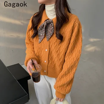 Gagaok Femei Pulover Tricot 2020 Primavara Toamna Anului Nou Solid Dulce Arc Rever Cald Uza Pulovere Coreean Chic De Moda Sălbatic Cardigane