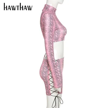 Hawthaw Femei Toamna Iarna Cu Maneca Lunga Șarpe Tipărite Gol Afară Club Pachet Hip Rochie Mini 2020 Haine De Toamna Streetwear