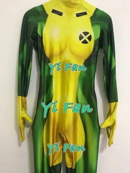 Rogue Cosplay Costum de super-Erou Spandex Imprimare 3D Femeie Rogue super-Erou Zentai Bodysuit Strâns Zentai ping