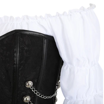 Corset fusta 3 bucată rochie de piele sutien corset steampunk pirat lenjerie corsetto neregulate burlesc plus dimensiune negru maro