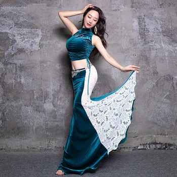 Noul stil de dans burtă femei high-end de lux catifea top + fusta Oriental, dans de performanță costum belly dance costum