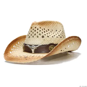 A176 Adult Retro Vara Pălărie de Soare Barbati si Femei Rafie de protecție Solară, Pălării Lățime Margine Sun Beach Gol Afară de Cowboy Capace Ajusta Dimensiunea