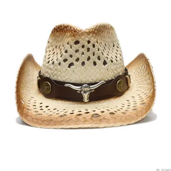 A176 Adult Retro Vara Pălărie de Soare Barbati si Femei Rafie de protecție Solară, Pălării Lățime Margine Sun Beach Gol Afară de Cowboy Capace Ajusta Dimensiunea