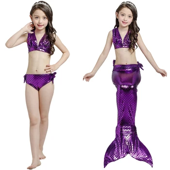 3Pcs Mica Sirena Cosplay Costum Carnaval Copii Fete Copii Petrecere Printesa Sirenă Coada Costum de Lux Simsuit mă înec în Bikini Set