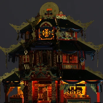 MU 3D Metal Puzzle Chinatown construirea Treasure Sala de Colectare LED lumina modelul 3D DIY Asambla Puzzle Jucarii cadou pentru copii