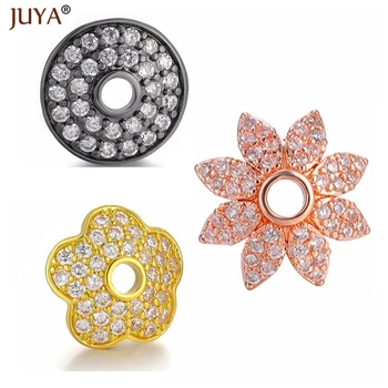 Juya Cubic Zirconia Floare Șirag de mărgele de Capace Pentru a Face Bijuterii DIY Margele Bijuterii Constatările de aur a crescut de aur negru 8mm / 10mm / 12mm