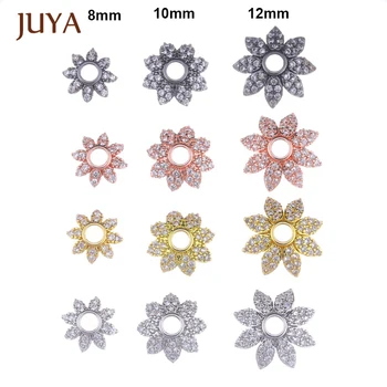 Juya Cubic Zirconia Floare Șirag de mărgele de Capace Pentru a Face Bijuterii DIY Margele Bijuterii Constatările de aur a crescut de aur negru 8mm / 10mm / 12mm