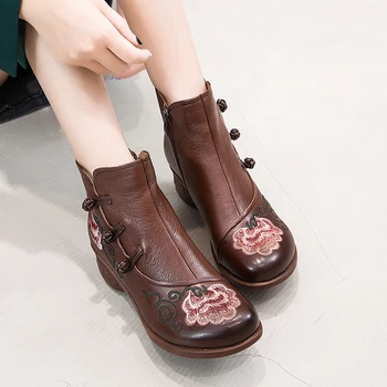 GKTINOO Piele naturala Pantofi Femei Cizme 2020 Toamna Iarna Vintage Handmade Cizme Glezna Moale Casual Pantofi cu Tocuri de Femeie