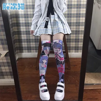 Întuneric serie Anime Șapte păcate de moarte-gelos Grafic de Imprimare Overknee Ciorapi Femei Lolita Catifea Lung de Stocare de Mare Fete