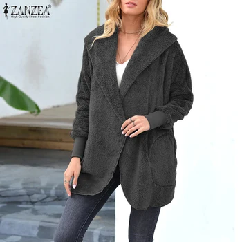 Moda Straturi Pufoase Femei cu Glugă Hanorace Jachete ZANZEA 2021 Casual cu Maneci Lungi Outwears Femei Deschise Față Palton Plus Dimensiune