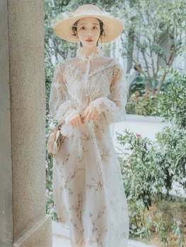 YAMDI vintage maneca lunga primavara-vara boho elegant a-line rochii femei de lux se îmbracă în 2020, petrecere, dantelă, broderie vestido