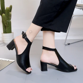 Aphixta Pantofi Femei Pătrat Mediu Tocuri Sandale De Moda Peep Toe Catarama Pantofi De Vara Pentru Femei Sandalias Dă-I Înapoi Curea S