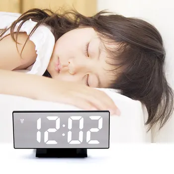 LED Oglindă Ceas Deșteptător Digital Snooze Ceas de Masa Decor Acasă Ceas Wake-Up Light Electronice Mari de Timp, de Afișare a Temperaturii