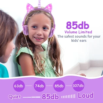 Copii Căști de lumină LED-uri Unicorn Cască Pliabilă Stereo Bass Muzica de Casti Pentru PC, Telefoane Copii Cadou