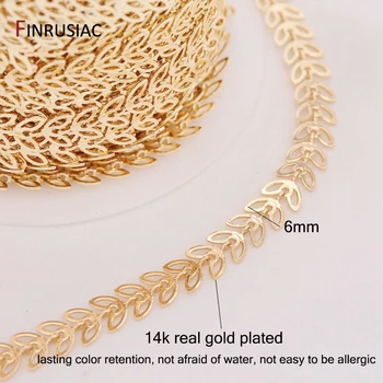 Consumabile Pentru Bijuterii de 14k Real Placat cu Aur de 6mm Gol Frunze Lanț Pentru Luare de Bijuterii Bratari DIY Colier Cercei Face